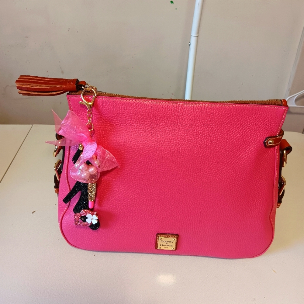 Dooney & Bourke Pink and Brown Crossbody Bag with Gold Accents